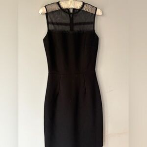 Reiss Black Sleeveless Sheath Dress with Sheer Dotted Yoke